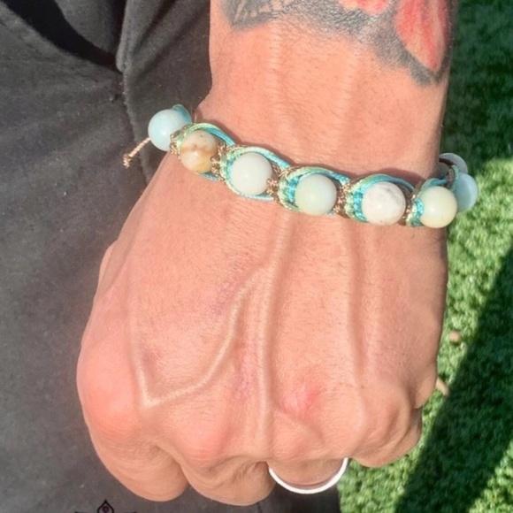 Natural Stones - Green & Brown Macrame Men Bracelet - Picture 2 of 4